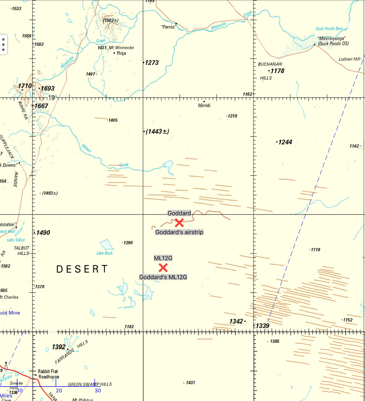 locations of Goddards prospect and airstrip